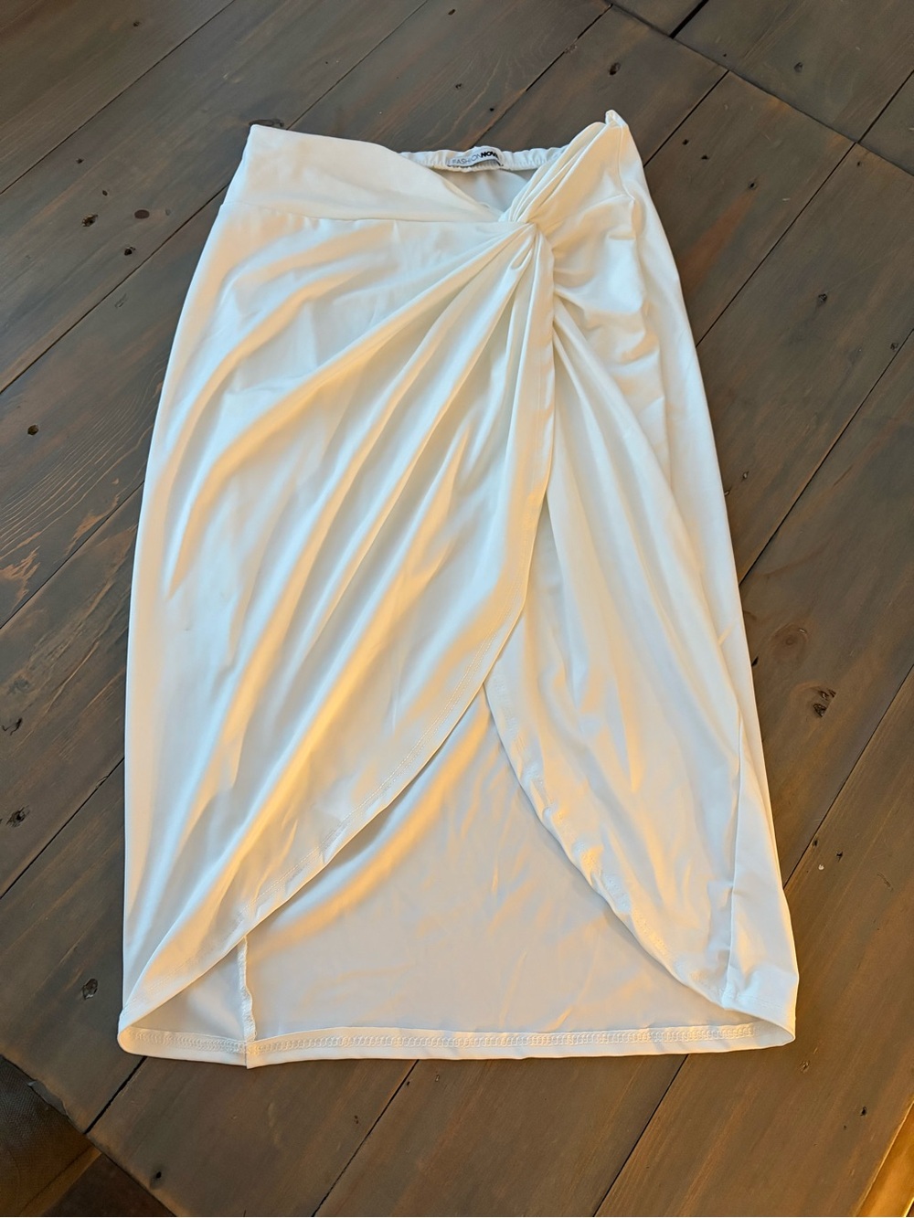 Fashion Nova White Knot-Detail High-Low Pencil Skirt